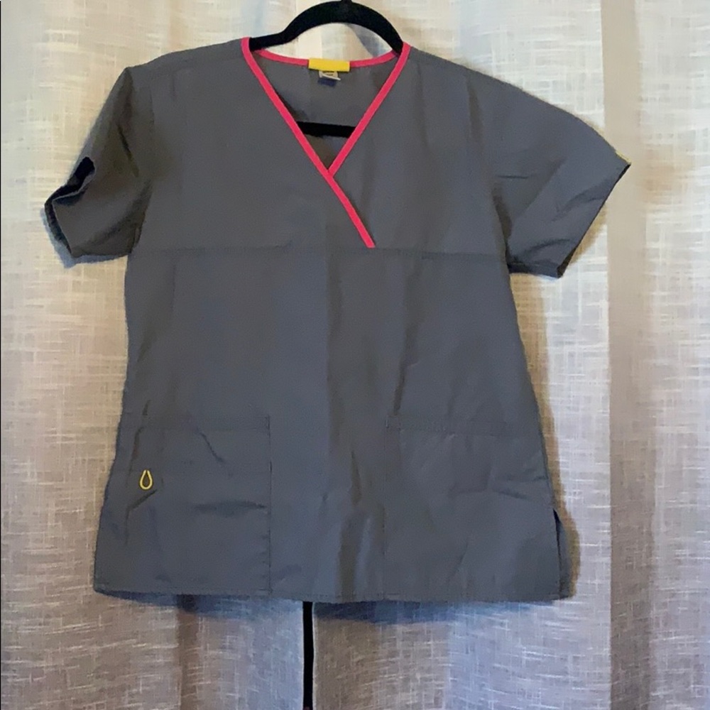 🌸small scrub top grey and pink